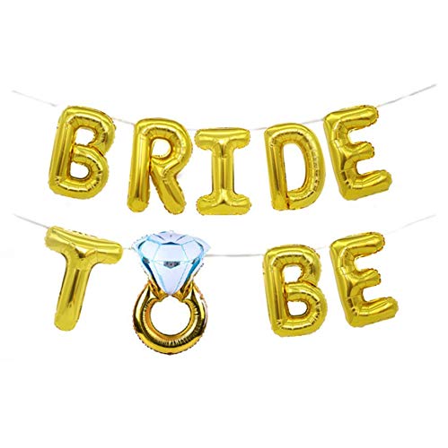 Pengpen Party DIY Decorations - 16 inch bride quasi-bride diamond ring aluminum balloons package Letter balloon set (gold) for Bridal Shower, Wedding Engagement, Bachelorette Party Decorations