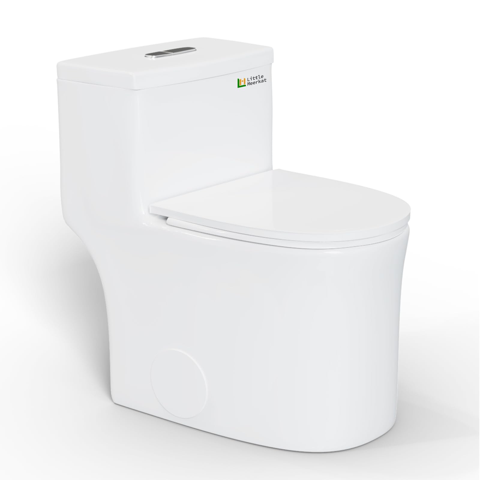 Modern Small Toilet - 16.5 Inch One Piece Toilets For Bathrooms Comfort Height Elongated | Bathroom Compact Dual Flush Toilet With Soft Close Seat & 12" Rough-in (Pre-installed)