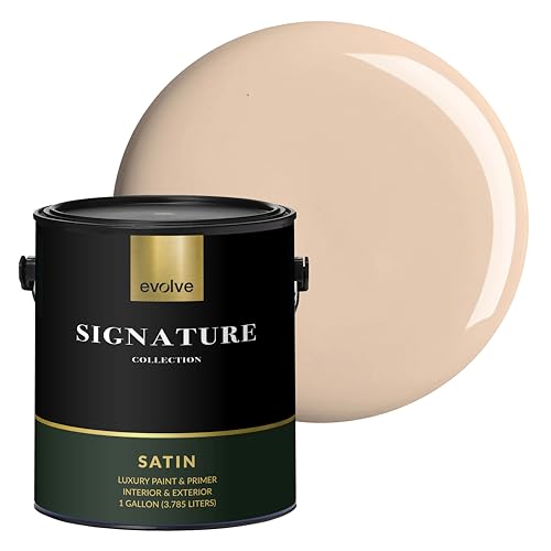 EVOLVE Signature Collection Luxury Interior Paint & Primer, Satin Sheen (Sand Beige), 1 Gallon – Premium One-Coat Coverage, Low VOC, Low Odor, Washable Finish for Walls, Ceilings & Trim
