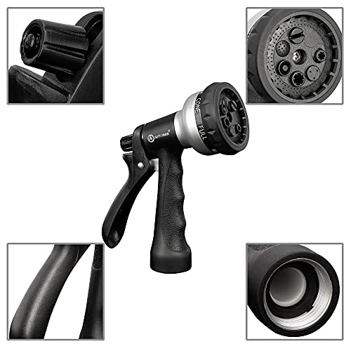 Image of AUTOMAN-Garden-Hose-Nozzle, ABS Water Spray Nozzle, 7 Adjustable Watering Patterns, Slip Resistant for Watering Plants, Lawn& Garden, Washing Cars, Cleaning, Showering Pets & Outdoor Fun.Silver Color