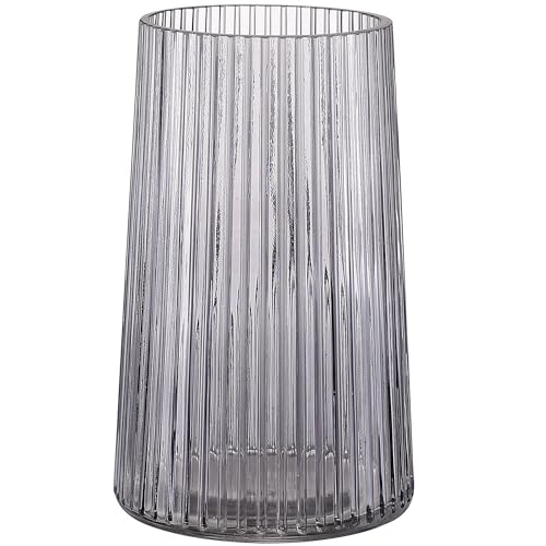 KAYLETIN Vaso in vetro nero per fiori, vaso a coste, vasi da fiori per bouquet, vasi in vetro moderno per soggiorno, camera da letto, tavolo da pranzo, ufficio, scaffale, 20 cm
