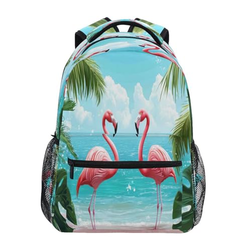 Dussdil Summer Beach Pink Flamingos Bird (4) Kids Backpack School Backpacks for Boys Girls 16 IN Book Back Pack Bag Casual Travel Daypack with Adjustable Shoulder Strap Zipper