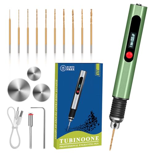 Image of TUBINOONE 3-Speed Cordless Mini Drill Pen, Rechargeable DIY Electric Hand Drill with 10 Small Drill Bits for Jewelry Making Stone Plastic Resin Keychains-Beginner Friendly (Olive Green)