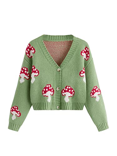 SweatyRocks Girl's Cute Graphic Print V Neck Sweater Button Down Knitted Cardigan Top