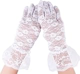 Yolev Short Lace Gloves White Lace Gloves for Women Tea Party Floral Elegant Bridal Funeral Glove 1920s For Wedding Evening Dinner Prom Funeral Halloween (White)