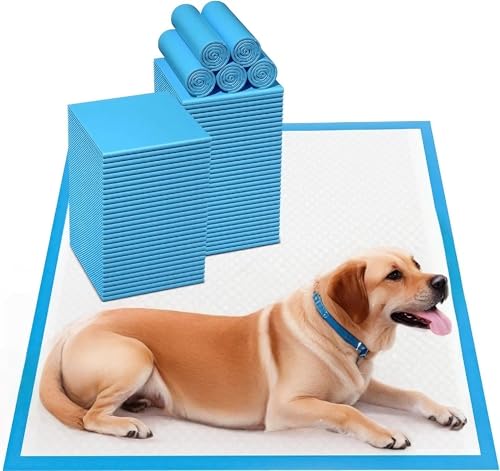 Image of Aurora Pet Dog and Puppy Pee Pads with 5-Layer Leak-Proof Design and Quick-Dry Surface for Potty Training, Super Absorbency, Large 24x24 Inch (80-Pack) - Blue & White