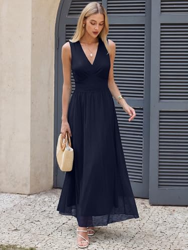 Image of ANRABESS Women's Floral Tulle Wedding Guest Maxi Dress | V Neck Sleeveless,A-Line Elastic Waist,Casual Flowy Formal Boho,Bridal Shower Garden Party Beach Vacation,Summer Fall