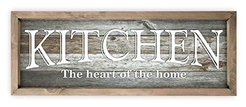 Kitchen The Heart of The Home Framed Gray Wood Rustic Style Wall - 8x24