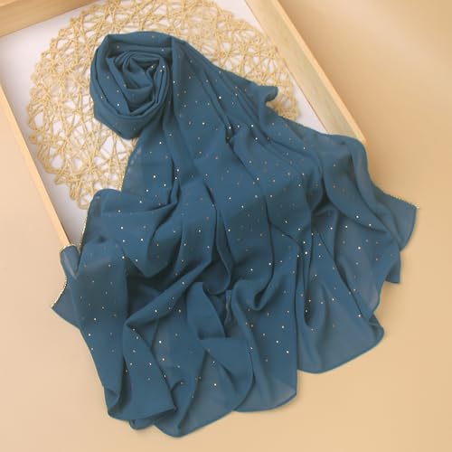 Luxury Hijab Scarf For Muslim Women, Fashion Premium Chiffon With Rhinestone Head Wrap Shawl Scarves3