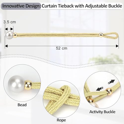 Image of INOVERA (LABEL) 4 Pieces Curtain Holders Tieback - Adjustable Window Curtains Tie Rope - Drapery Holdbacks Band for Office Home Decorative Accessories (Cream)