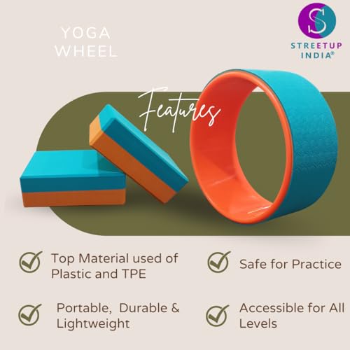 Image of Streetup India Yoga Wheel for Stretching, Exercise, Back Bends, Workout for Unisex With High Density Strong Foam Sweat Resistant (Sea Green wheel & Brick)