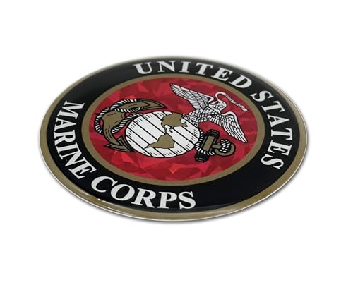 Image of Elektroplate US Marine Corps Crest Premium Reflective Car Decal 3.25 inch | Officially Licensed USMC, Weatherproof Automotive Grade Metallic Domed Sticker - Water Bottle, Laptop & More; Made in the USA