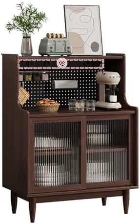 Modern Sideboard Buffet Cabinet with Sliding Glass Doors, Hutch Cupboard for Coffee Bar & Pegboard Storage, Removable Shelves, Ideal for Foyer & Study (Brown, 31.4in/80cm)