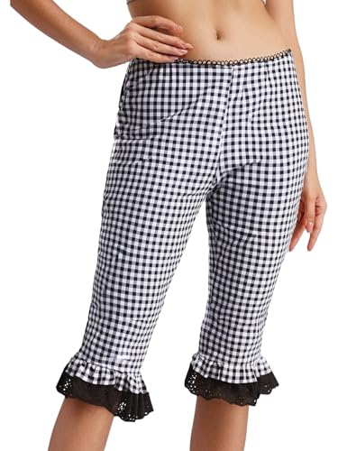 YiZYiF Y2k Women Capri Pants Knee Length Plaid Cropped Leggings Low Elastic Waist Bottoms Going Out Trousers