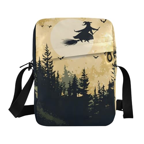 Halloween Witch Night Sling Bag Small Crossbody Purse with Adjustable Strap 6.6×2.5×9.4 IN