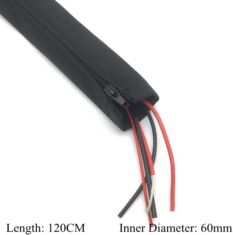 Zipper Cable Sleeve 60mm Flexible Nylon Cable Sock Harness Line Sheath Organizer Wire Wrap Management Cord Hider Protection - (Color: Black, Inside Diameter: 60mm x 120CM, Length: 1 Piece)