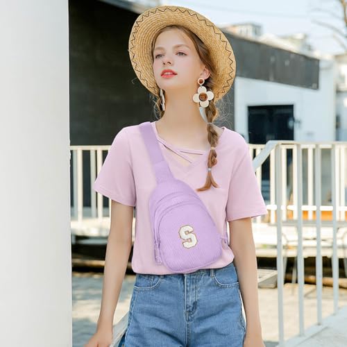 Image of Viverte Small Corduroy Sling Bag Initial Crossbody Bag Fanny Pack for Girls Personalized Birthday Gifts for Teen Girls Gifts