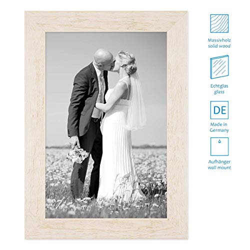 PHOTOLINI Bilderrahmen 20x20 cm Holz Weiß, quadratisch, Echtholz-Rahmen rustikal, Strandhaus, Made in Germany, Echtglas, zum Aufhängen… – Ansicht 2