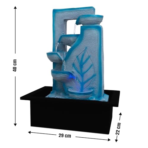 Image of LED Indoor Tabletop Water Fountain, Polyresin Cascading Waterfall Showpiece with Running Water and Light, Decorative Fountain for Home, Office, Living Room, Meditation, Vastu, Desk Decor