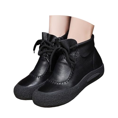 Bottines rétro fait main en cuir PU et semelle épaisse
