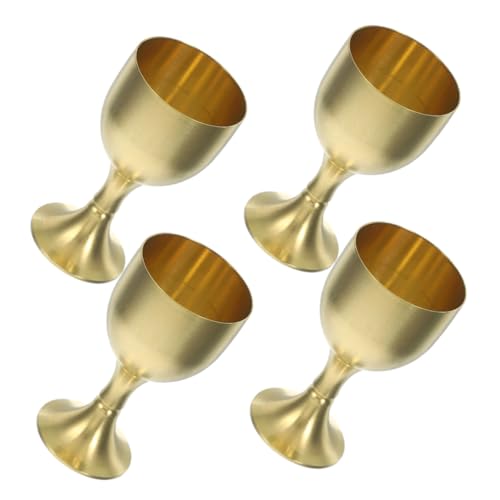 BAZEITFLOW 4 pezzi Calici in Rame Vintage Bicchieri Decorativi Alta Base Coppe Multifunzionali per Comunione Offerte Buddiste e Feste Accessorio Casa Elegante