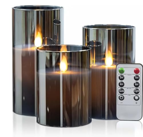 Bougies sans flamme LED lot de 3 bougies colonnes avec minuterie en acrylique pour maison