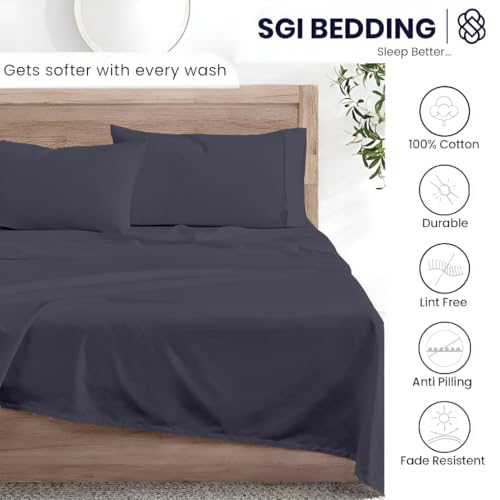Image of SGI bedding Full XL Bed Sheets Set - Premium 600 TC Egyptian Cotton, Crisp Cooling Sateen Weave, Extra Soft Hotel Collection, Fits Mattresses Up to 16 Inch Deep, Breathable Long Lasting - Dark Grey
