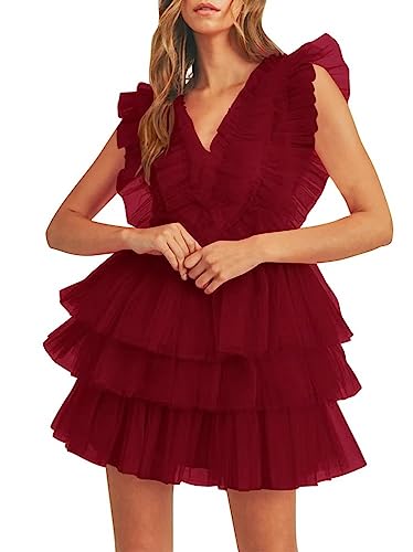 Tiered Tulle Homecoming Dresses for Teens Puffy Ruffles Short Prom Dresses A-Line Cocktail Party Club Growns