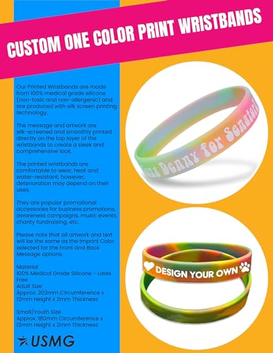 USMG Swirl Colored Custom Silicone Wristbands - Personalized 1/2" Rubber Bracelets One-Color Print for Marketing & Events (Black/Purple Swirl, 25)