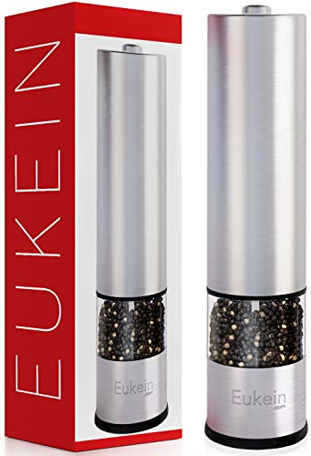 Eukein Electric Pepper Grinder, Electric Salt Grinder, Battery Powered Automatic Salt Or Pepper