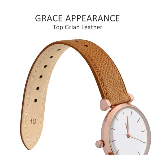 wocci 14mm grace leather watch band for ladies top grain leather quick release replacement strap with rose gold buckle apricot tan