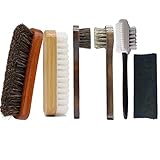 √HOCHWERTIGES MATERIAL - Unsere Schuhbürsten bestehen aus weichem echtem Pferdehaar und importierten Buchenholz, die Schuhbürste aus Kreppwildleder aus Naturkautschuk und der 4-Wege-Schuhreiniger aus Gummi und Nylonborsten