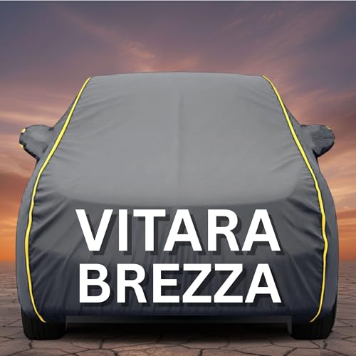 Image of Premium Grey Series 100% Waterproof Car Body Cover for Brezza Cover (All Models) with Mirror Pockets | Triple Stitched, Elastic, Custom Fit, Heat Resistant, Anti-Dust, All-Weather Cover