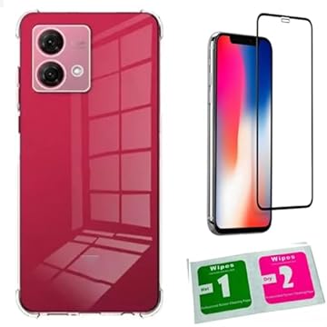 GL CASES Kit Capa Case Compatível Capinha Para Motorola Moto G84 5G Anti Impacto Reforçada Silicone Transparente Flexível + Pelicula De Vidro Temperado 3D 9H