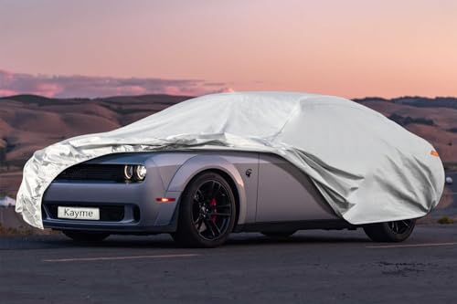 Image of Kayme 6 Layers Car Cover Custom Fit for Dodge Challenger SXT SRT Hellcat Demon R /T (2008-2025) Waterproof All Weather for Automobiles, Outdoor Full Cover Rain Sun UV Protection.Silver