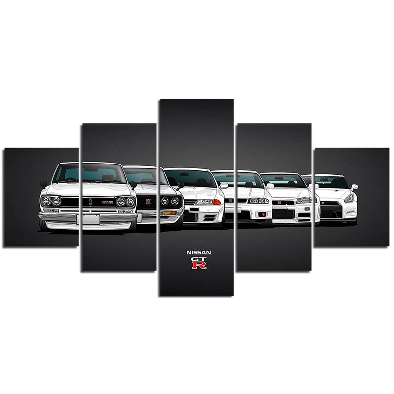 GTR Car Poster 5 Piece Sports Car Canvas Wall Art for Men Office Bedroom Living Room Decor Boy Gift (Unframed)