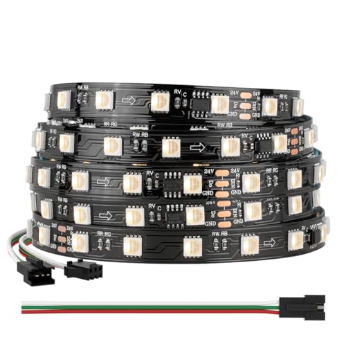 BTF-LIGHTING WS2814 IC RGBW RGB + bianco caldo (simile WS2812B) Indirizzabile 5M 60LED/m 10Pixels/m 300LED 50pixel Flessibile 4 colori in 1 striscia LED di colore da sogno IP30 nero PCB DC24V