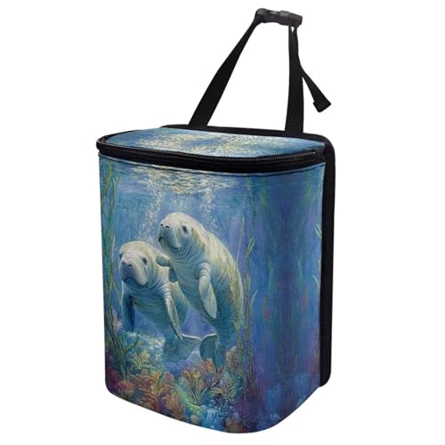Image of DISNIMO Ocean Manatee Car Trash Can Easy-to-Install Car Accessory Interior, Leak-Proof Car Garbage Can Bin Organizer Storage Bag for the Back Seat of Any Cars, Sedans, SUVs & Trucks