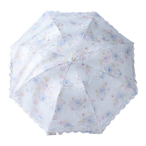 【Amazon限定ブランド】折りたたみ傘 花刺繍 大きい傘 レディース傘 UVカット 完全遮光 晴雨兼用 紫外線遮蔽 8本骨 梅雨対策 収納ポーチ付き 台風対応 (ブルーーＢ)