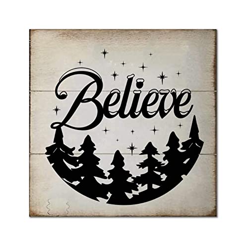 Décoration murale maison en bois Believe Merry and Bright pour cuisine et salon