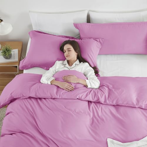 Image of Hearth & Harbor Light Pink Duvet Cover Twin Size, 2 Piece Bedding Set | Soft Double Brushed Bedding Set, Button Closure, 1 Duvet Cover 68x90 Inches, 1 Pillow Sham