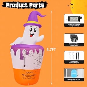 GOOSH 55 FT Halloween Inflatables Ghost with Barrel Outdoor Decorations Blow Up Yard with Built in LEDs for Garden Lawn Indoor Party Decor