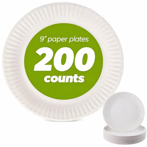 Concession Essentials 9 Inch Paper Plate Uncoated Plates White, 200ct