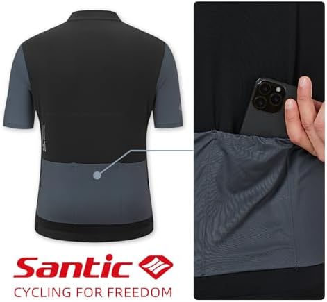 Santic Cycling Jersey Men's Short Sleeve Tops Road Bike Mountain Bike Shirts Bicycle Jacket with Pockets Black Large — view 6
