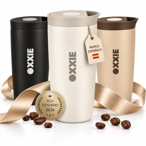 Oxxie Vaso Termo Cafe Para Llevar Pequeño 350ml, Vaso Termico, Aislamiento De Doble Pared, Taza De Cafe De Acero Inoxidable, Taza Termica Con Tapa Hermetica, Reutilizable Y Antigoteo Beige