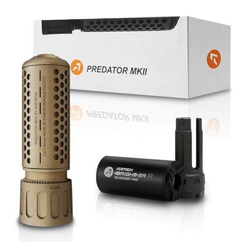 ACETECH Airsoft Riffle Tracer Unit Predator MKII 14mm CCW Negative Thread Glow in The Dark BB LED Beam Lighting Effect (Green/Red BB Available, Tan)