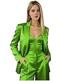 Satin Wedding Suits for Women 3 Piece Peak Lapel Blazer Pant Suits for Prom Bridesmaid Pant Womens Suit Lime Green Tuxedo Set 4XL