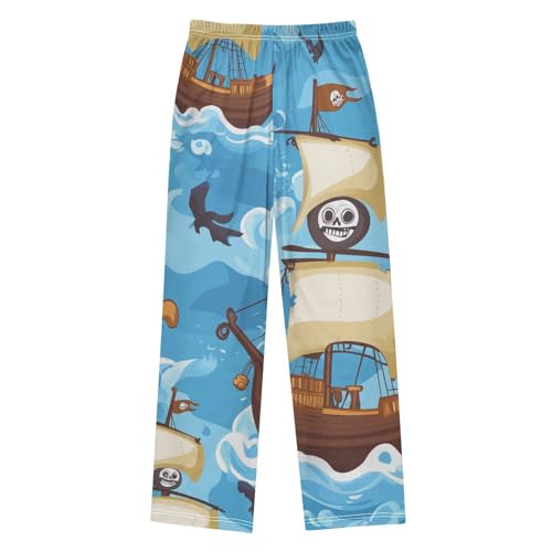 Pirate Ship and Bird Boys Long Pants Soft Trousers Elastic Waist Kids Lounge Bottoms with Pockets S-XL2
