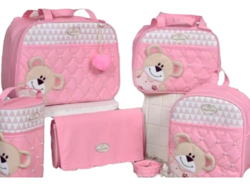 Kit Bolsa Maternidade Menina/menino 5 Peças com Mochila (Rosa orelha solta)