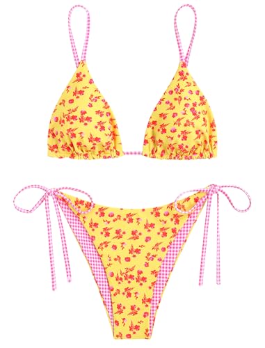 Image of ZAFUL Women's Triangle Bikini Floral String Bikini Set Two Piece Swimsuit Bathing Suits